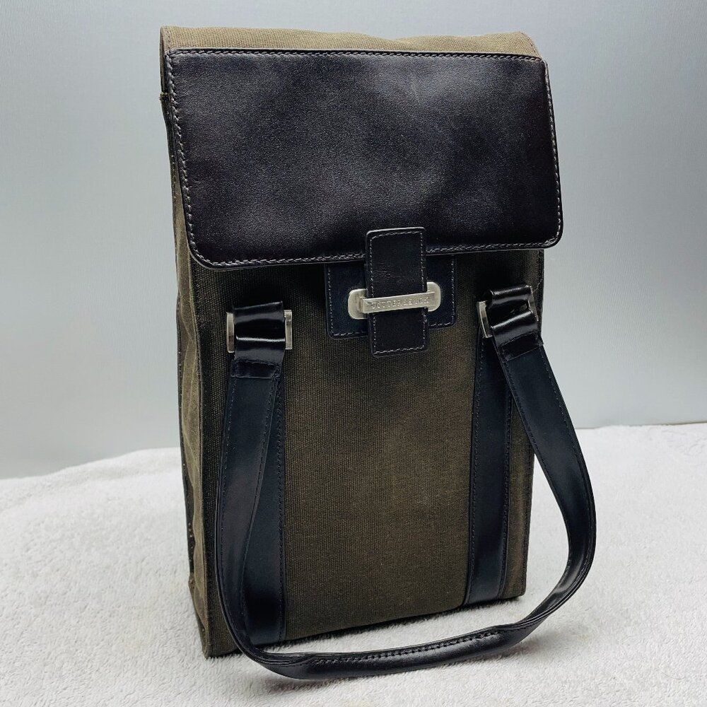 VGUC Cutter & Buck 2-Bottle Wine Tote, Canvas & Leather, Lined, Snap, 13"T x 8"L
